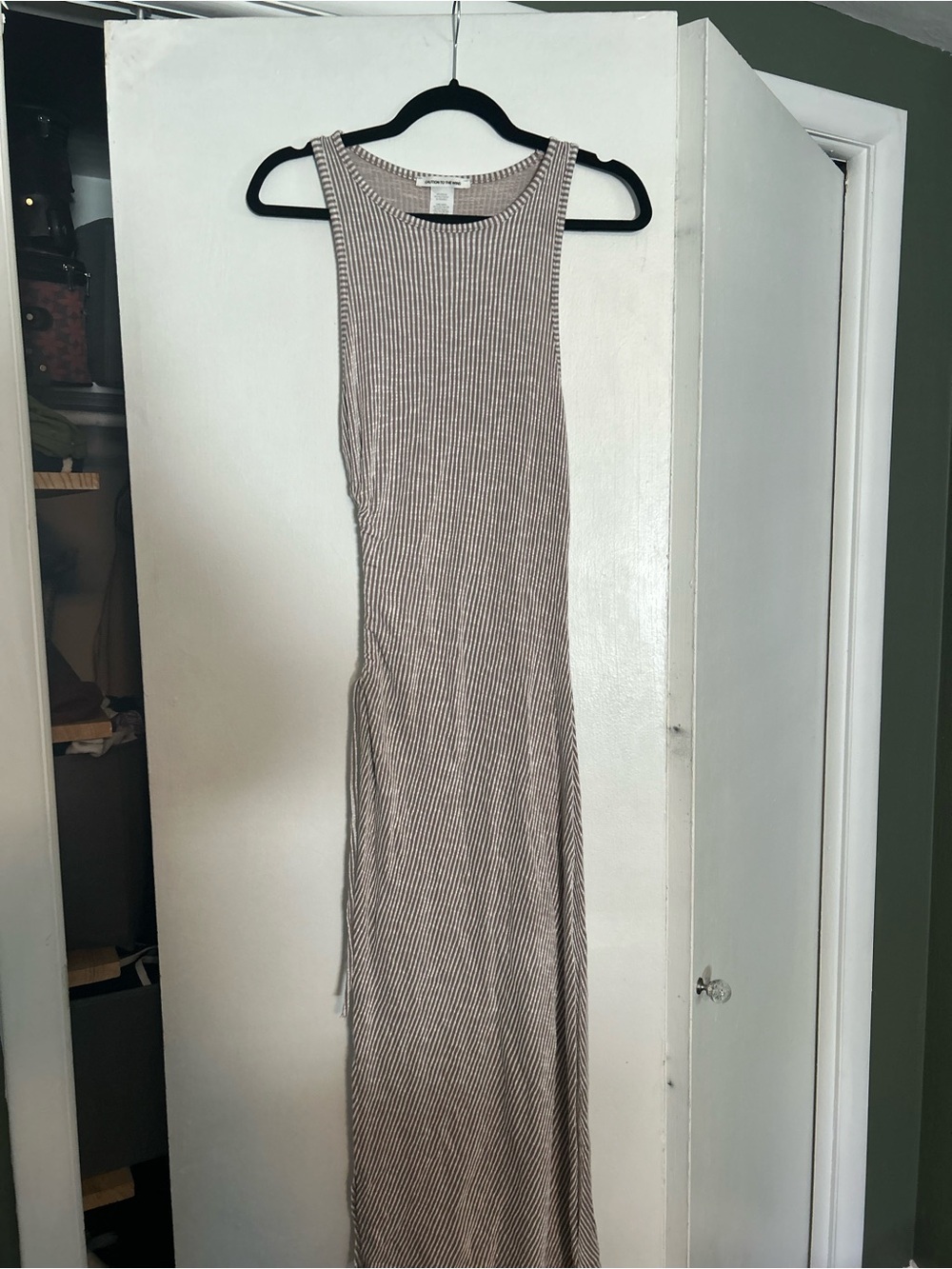 Caution To The Wind Sleeveless Ribbed Maxi Dress - Taupe